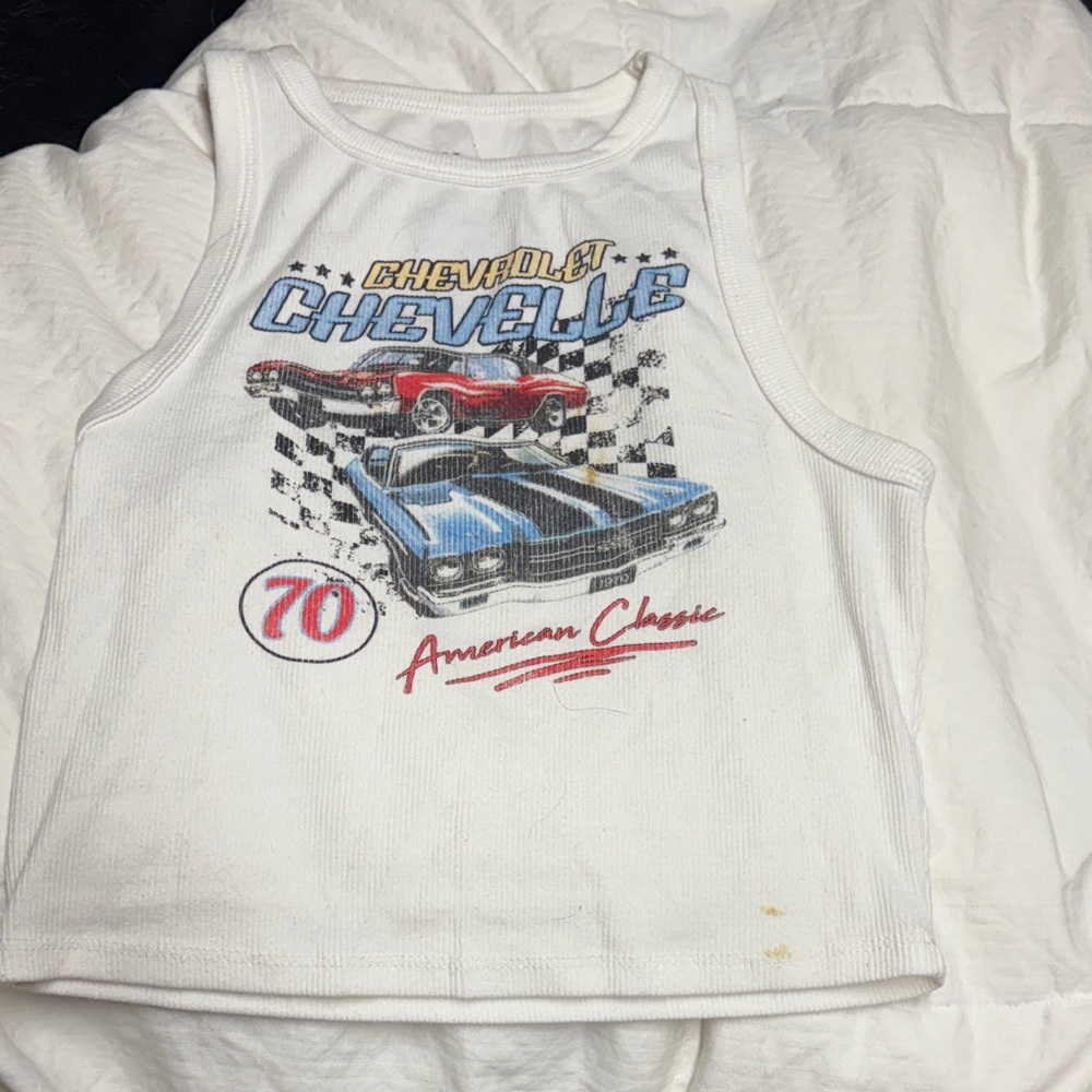 Aeropostale tank  Top - White with Red and Blue Car Design